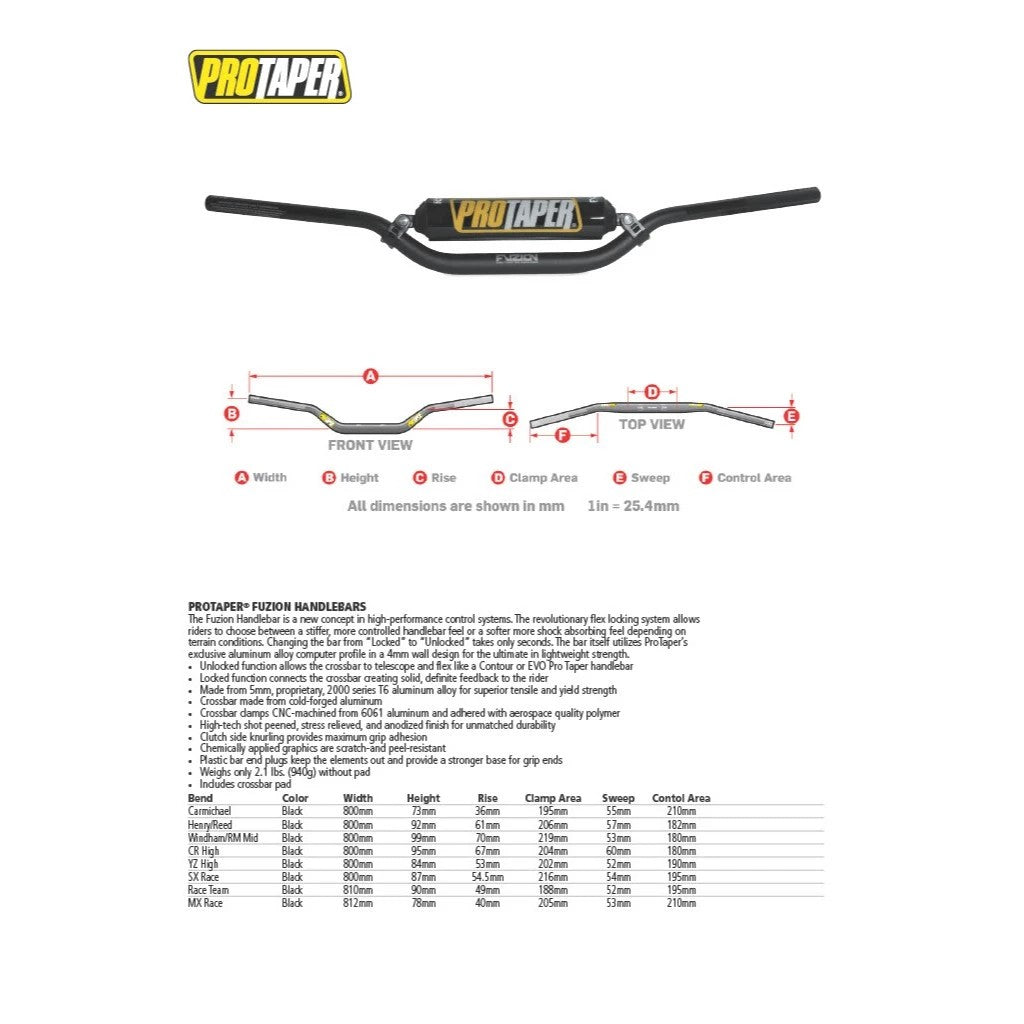 PROTAPER FUZION CARMICHAEL HANDLEBAR – BLACK (แฮนด์ PROTAPER รุ่น FUZION CARMICHAEL สีดำ)